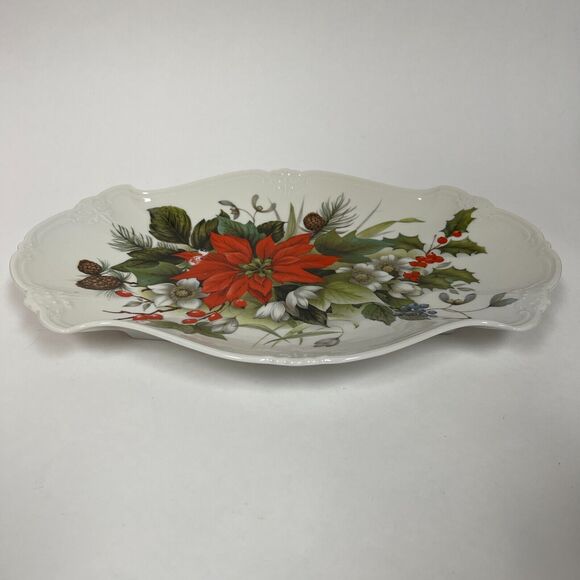 Tirschenreuth Bavaria Platter Tray Plate Fine Porcelain Poinsettia Acorn Floral - Picture 2 of 10
